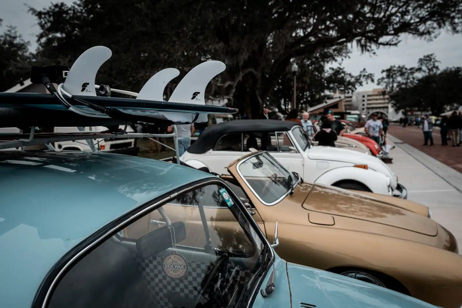 Rangée de voitures de collection stationnées en plein air lors d'un rassemblement automobile